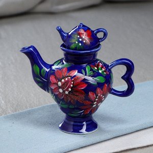 Чайник для заварки "Самовар", синий, роспись, 0.1 л