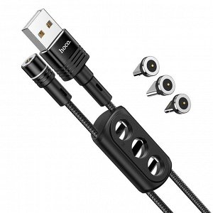 Кабель магнитный USB HOCO U98 3-in-1 Sunway, USB - Lightning+MicroUSB+Type-C, 2.4А, 1,2м, черный, с магнитным выходом