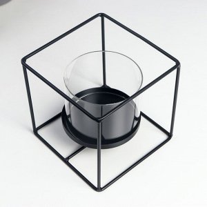 Подсвечник металл, стекло на 1 свечу "Лофт. Куб" чёрный 16,5х16,5х16,5 см