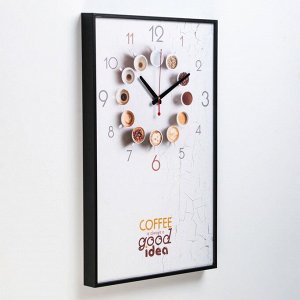 Часы-картина настенные, серия: Кухня "Кофе хорошая идея", 35 х 57 см