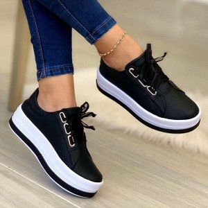 Женские кроссовки со шнурками, цвет чёрный