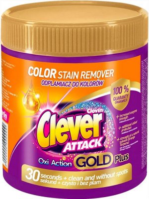 Пятновыводитель 730г для цветных тканей Clever ATTACK GOLD Oxi Action