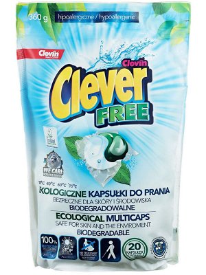 CLOVIN Гель для стирки Гипоаллергенный (20 х 18г) 360г Clever Free ECOLOGICAL Universal