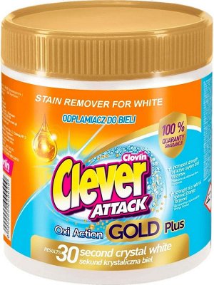 Отбеливатель для белых тканей 730г Clever ATTACK GOLD Oxi Action