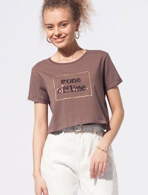 Vilatte Укороченная футболка-топ с вышивкой пайетками