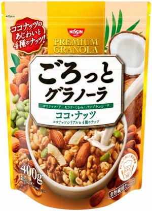 Мюсли Nissin Cisco с ароматом какао, кокос и орехи 400г 1/12 пакет Япония