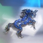 Брошь &quot;Единорог&quot;, цвет синий в чернёном серебре