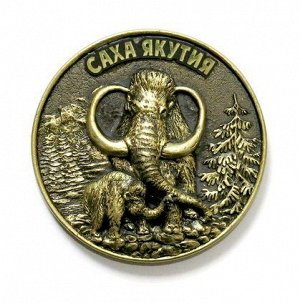 Магнит литой Мамонт с мамонтенком круг, 12205