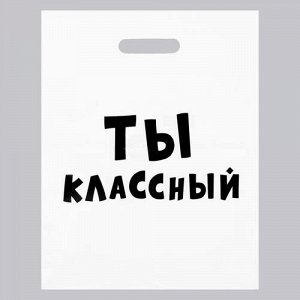 Пакет полиэтиленовый с вырубной ручкой "Ты классный" 31*40 см