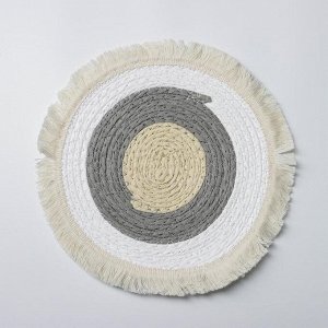 Салфетка плетёная Доляна «Бахрома», d=25 см, цвет бежево-серый