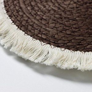 Салфетка плетёная Доляна «Бахрома», d=25 см, цвет коричневый