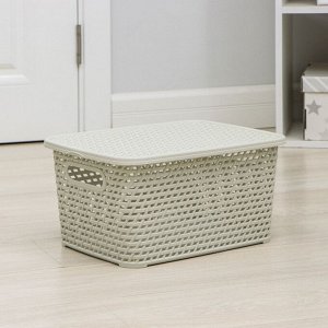 Ящик для хранения с крышкой «Ротанг», 13 л, 37x28x19 см, белый