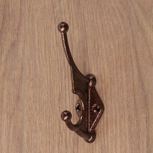 Крючок мебельный "Винтаж", двухрожковый, металл, коричнево-черный