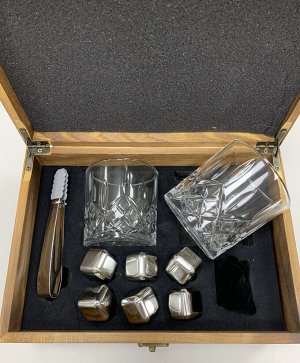 Подарочный набор бокалов с камнями в деревянной коробке