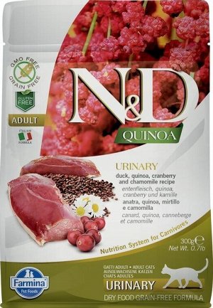 Корм ND Cat GF Quinoa Urinary Duck, 300 g/для взрослых кошек с уткой, для мочеполовой системы, 300 г