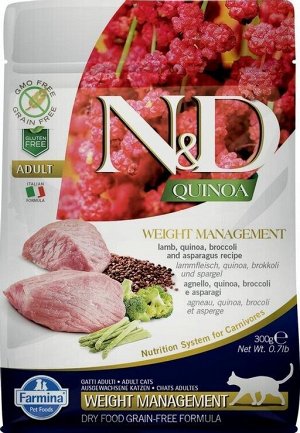 Корм ND Cat GF Quinoa Weight Management Lamb, 300 g/для взрослых кошек с ягненком, контроль веса, 300 г