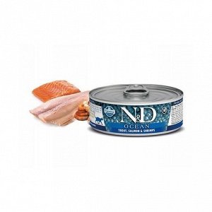 Корм влажный ND Cat OCEAN Trout, Salmon & Shrimp / Форель с лососем и креветками для кошек 80г