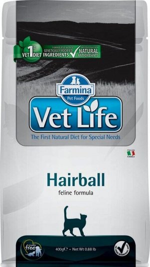 Корм Vet Life Cat Hairball 400 g с курицей   для взрослых  кошек для выведения шерстяных  комочков
