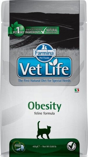 Корм Vet Life Cat Obesity 400g/ для взрослых  кошек при ожирении. 55 шт