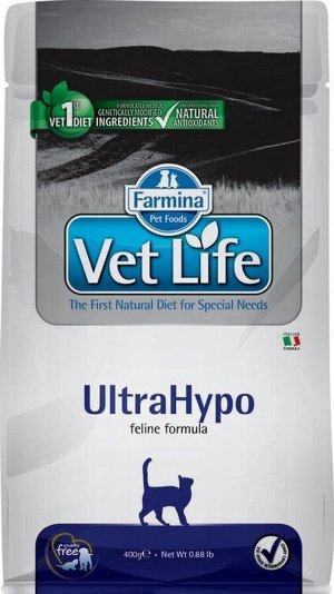Корм Vet Life Cat Ultrahypo 400g/ для взрослых кошек при аллергии