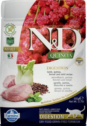 Корм ND Cat GF Quinoa Digestion Lamb, 300 g/для взрослых кошек с ягненком, ЖКТ, 300 г