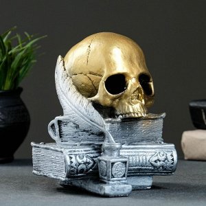Фигурка гипс «Череп с книгой», бронза с серебром, 19 см