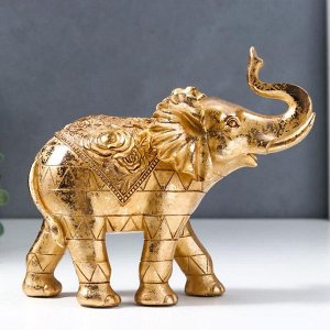 Сувенир полистоун "Слон с розами на попоне" золотой 18х8,5х21 см
