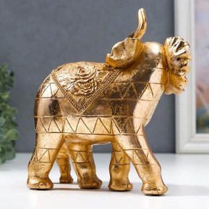 Сувенир полистоун "Слон со слонёнком с розами на попоне" золотой 19,5х10х19 см