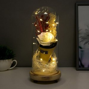 Фигурка светящаяся колба RISALUX «Белая роза в букете», LED-ночник, 3xААА, 10x10x21 см