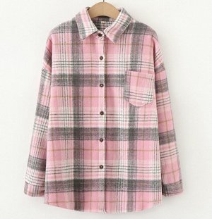 Свободная шерстяная клетчатая рубашка (3 розовый)