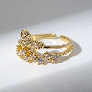 Кольцо "Бабочка" порхающая, цвет белый в золоте безразмерное