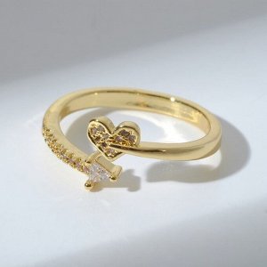 Кольцо "Сердце" со стрелой, цвет белый в золоте, безразмерное