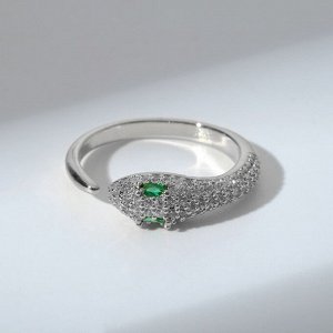 Кольцо "Змейка" маленькая, цвет бело-зелёный в серебре, безразмерное