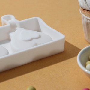 Силиконовая форма для мороженого Доляна «Сердца. Макси», 49x6,5x2 см, 8 ячеек, палочки 50 шт, цвет белый