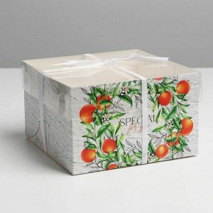 Коробка для капкейка «Апельсины», 16 х 16 х 10 см