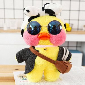 Лала Фанфан • Желтая - черно-белая повязка на голову, солнцезащитные очки, темно-серый кардиган, коричневый рюкзак