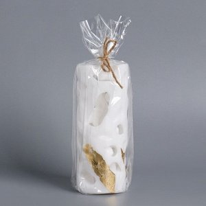 Свеча-цилиндр "Ажурная", 6х15 см, белая с поталью