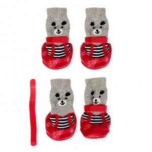 Носки с прорезиненной подошвой "Мишки", размер M (4.5 х 6 см), красные