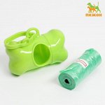 Контейнер-косточка с мешками для уборки (рулон 15 пакетов 29х21 см), зелёный