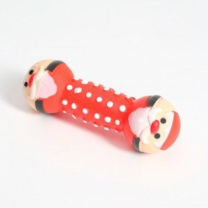 Игрушка-гантель пищащая "Дед мороз" для собак, 13 х 5 см, красная