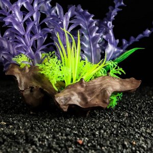Растение искусственное аквариумное Пижон Аква, на платформе в виде коряги, фиолетовое, 18 см