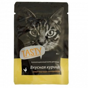 СИМА-ЛЕНД Влажный корм Tasty для кошек, курица в желе, пауч, 85 г