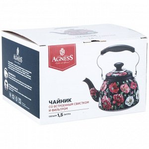 Чайник agness "маки" со встроенным свистком и фильтром 1500 мл