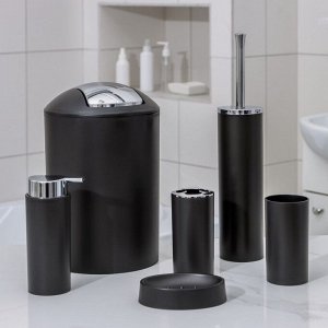 Набор аксессуаров для ванной комнаты «Сильва», 6 предметов (дозатор, мыльница, 2 стакана, ёршик, ведро), цвет чёрный