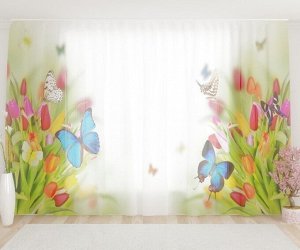 Фототюль Бабочки на тюльпанах