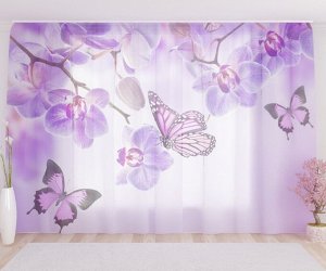 Фототюль Бабочки у воды с орхидеями