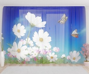 Фототюль Цветы и бабочки