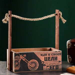 Кашпо деревянное "Мотоцикл" 24,5х17х9 (30) см ручка канат, коричневый