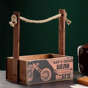 Кашпо деревянное "Мотоцикл" 24,5х17х9 (30) см ручка канат, коричневый
