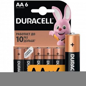 Батарейка алкалиновая Duracell Basic, AA, LR6-6BL, 1.5В, блистер, 6 шт.